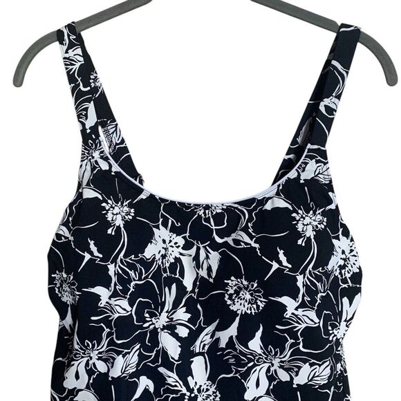 LANDS END Swim Tankini Top Womens Size 10 Floral Black White Padded Modest Sun - Picture 3 of 11